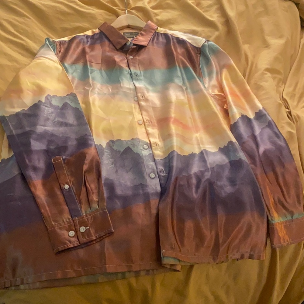 ASOS brand longline shirt with landscape design.